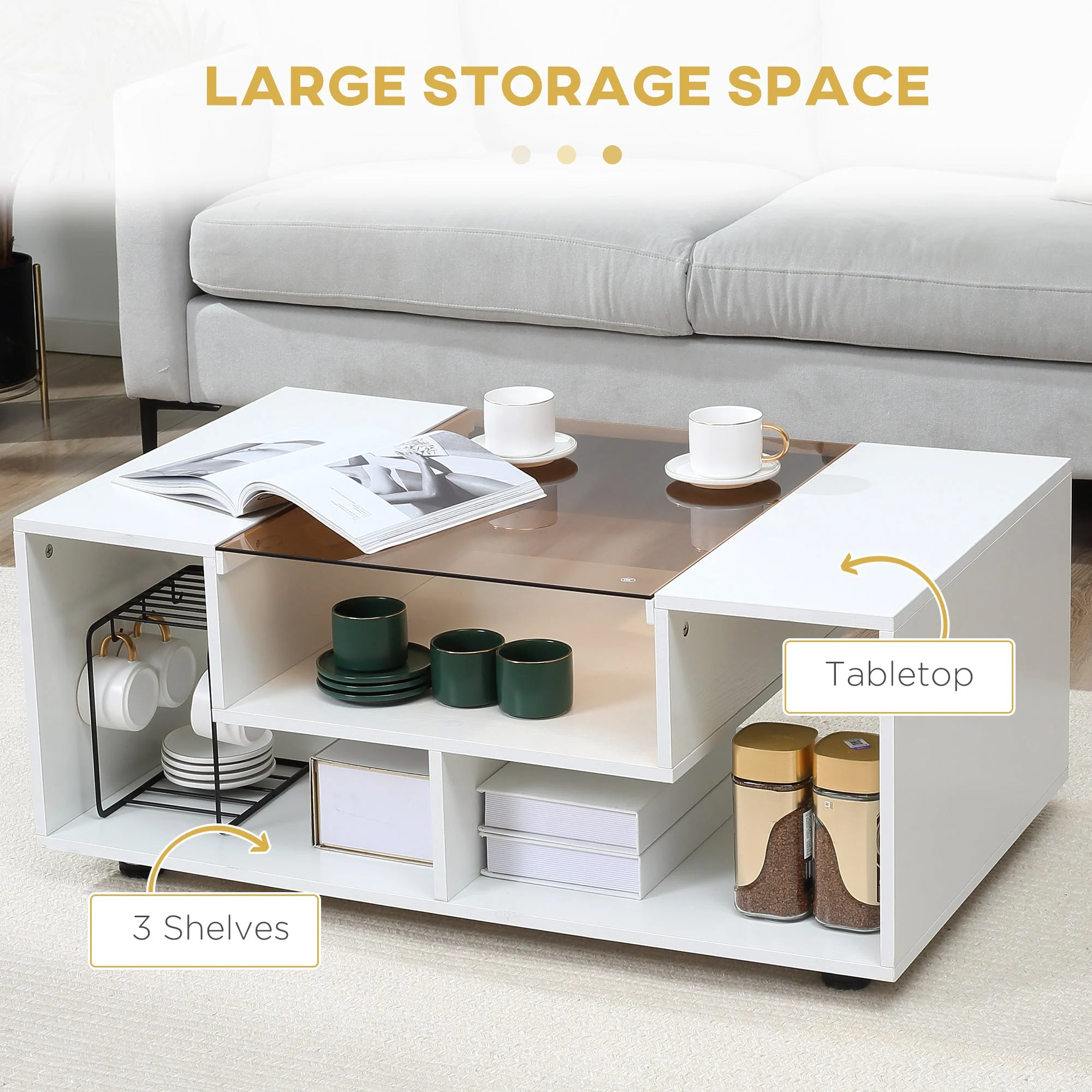 Modern Coffee Table with Tempered Glass Top - Image 5