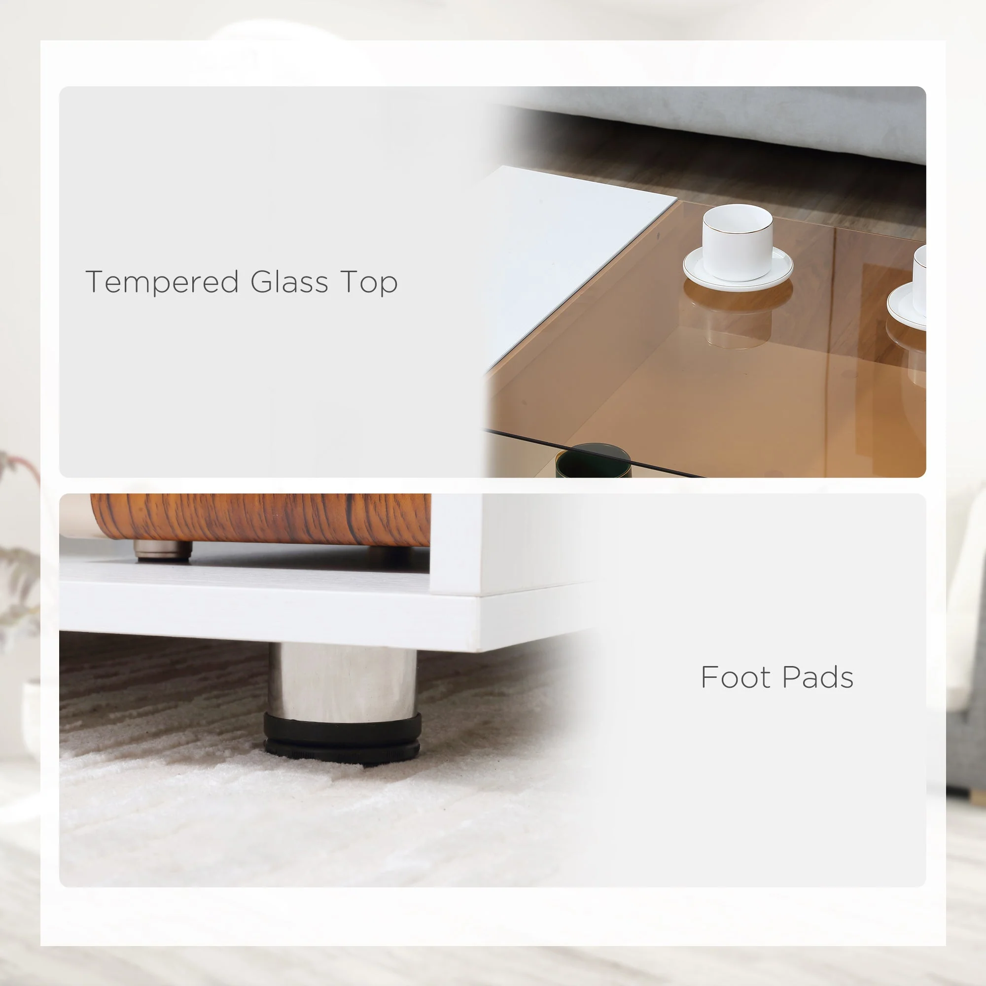 Modern Coffee Table with Tempered Glass Top - Image 6