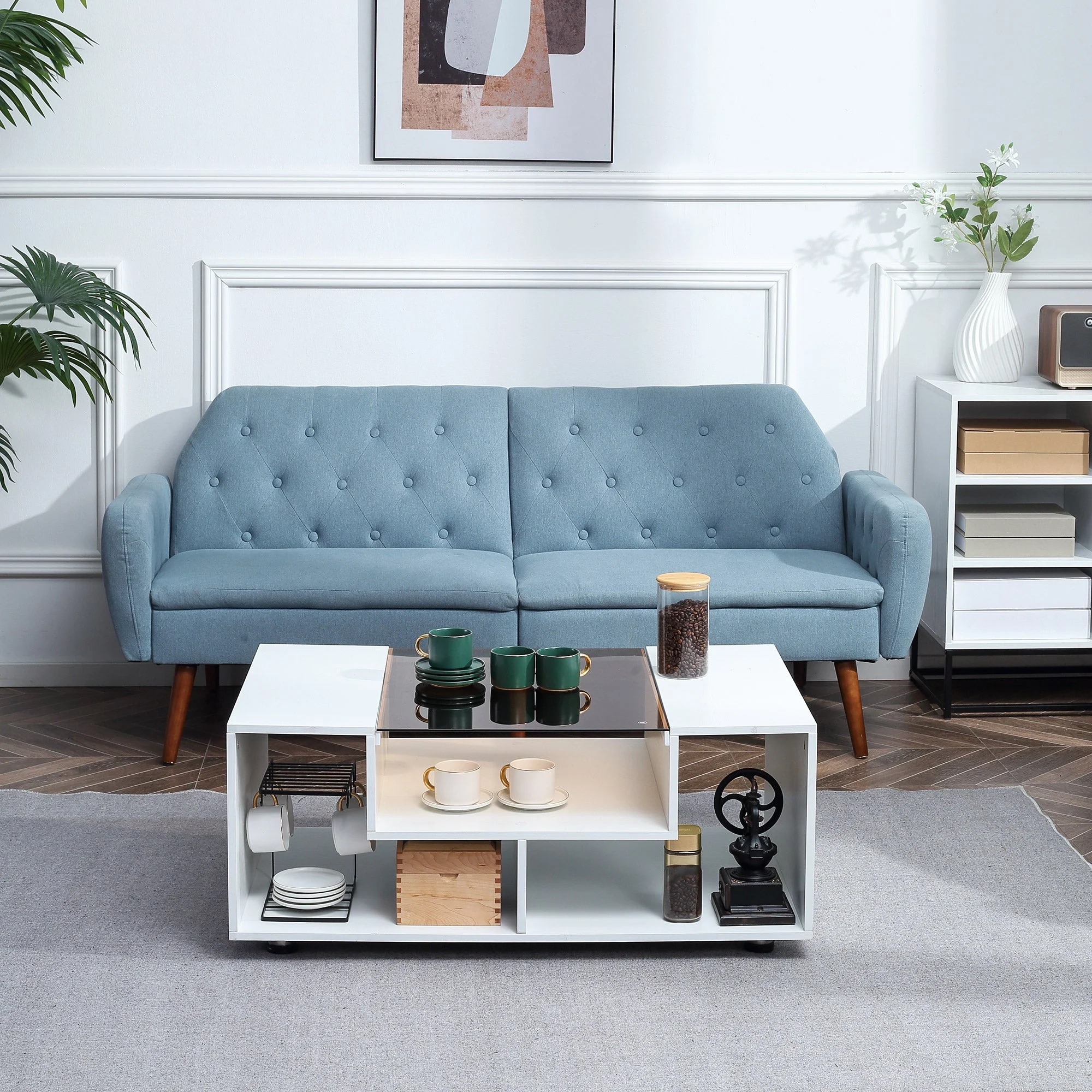 Modern Coffee Table with Tempered Glass Top - Image 9