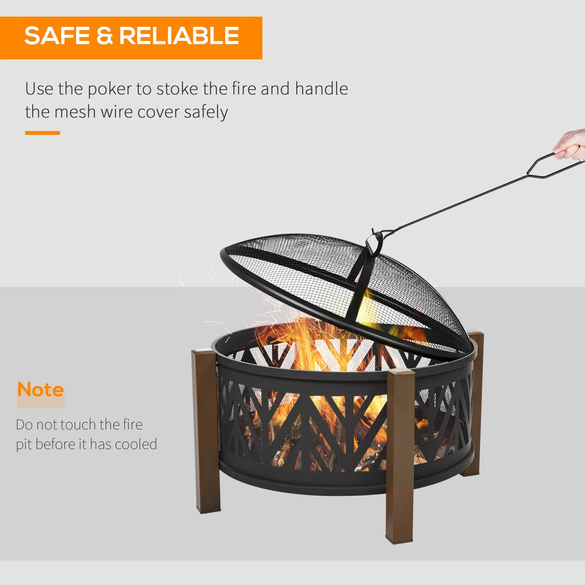 Outdoor Fire Pit with Grill Cooking Grate Screen Cover Fire Poker Bonfire Patio - Image 5