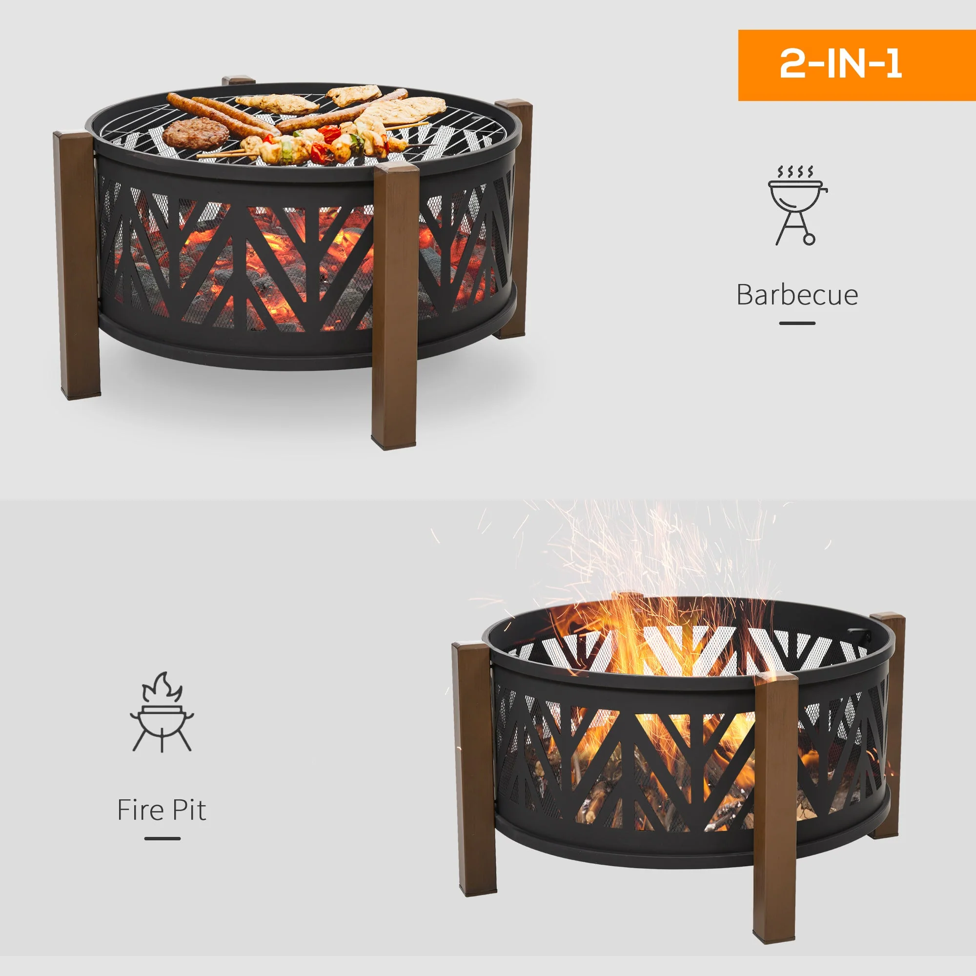Outdoor Fire Pit with Grill Cooking Grate Screen Cover Fire Poker Bonfire Patio - Image 6