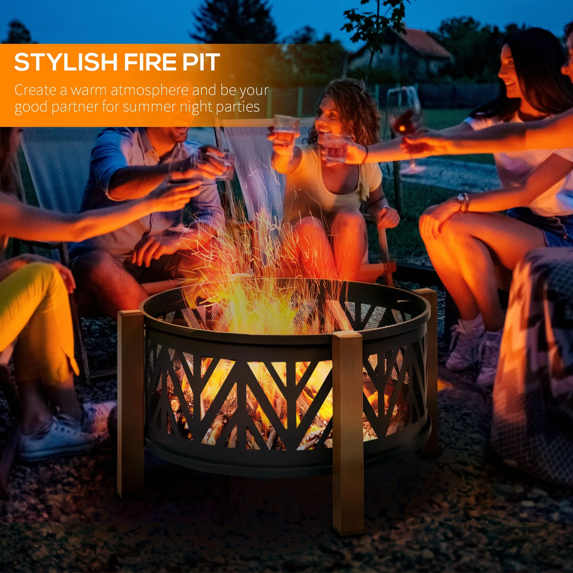 Outdoor Fire Pit with Grill Cooking Grate Screen Cover Fire Poker Bonfire Patio - Image 8