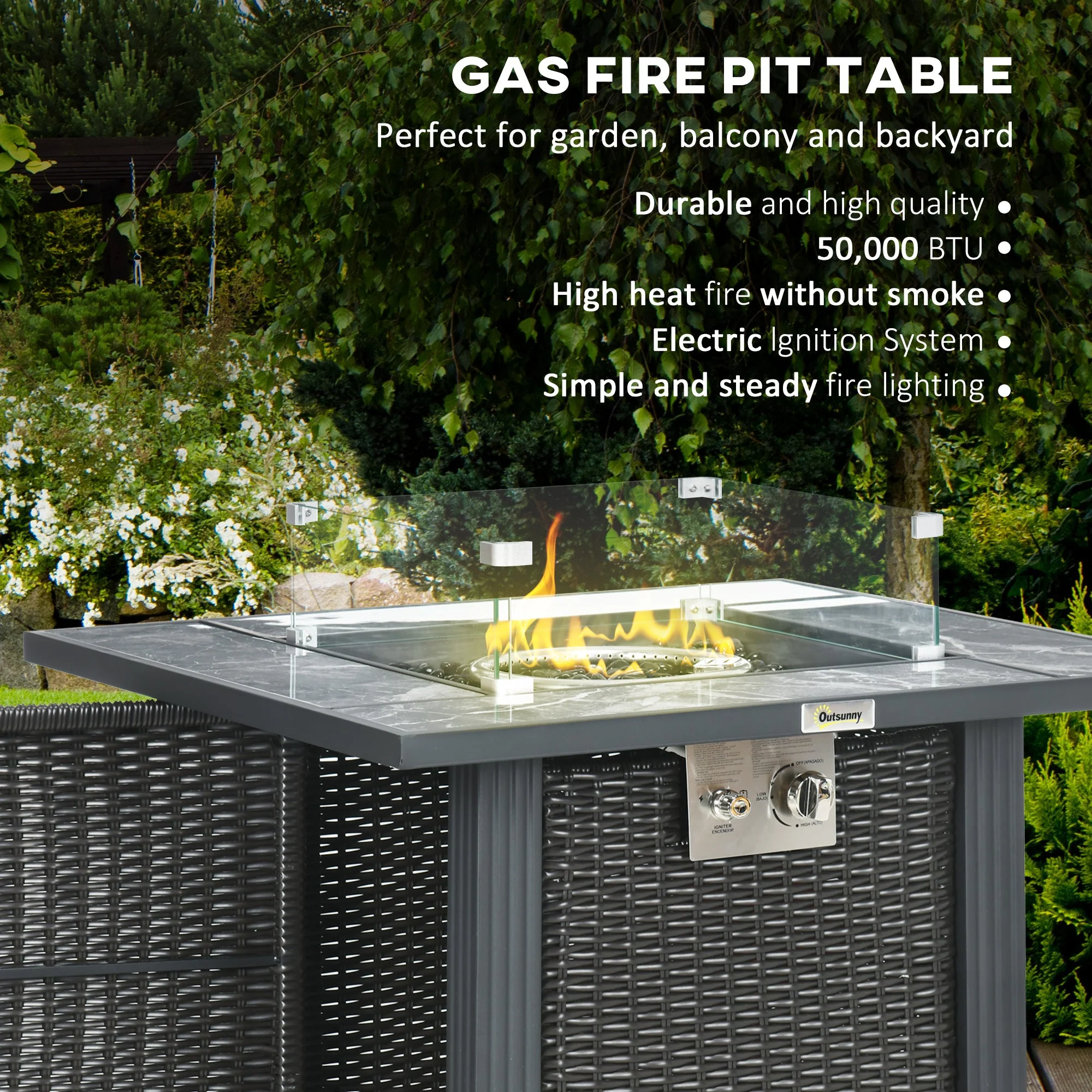 Outdoor PE Rattan Gas Fire Pit Table - Image 4
