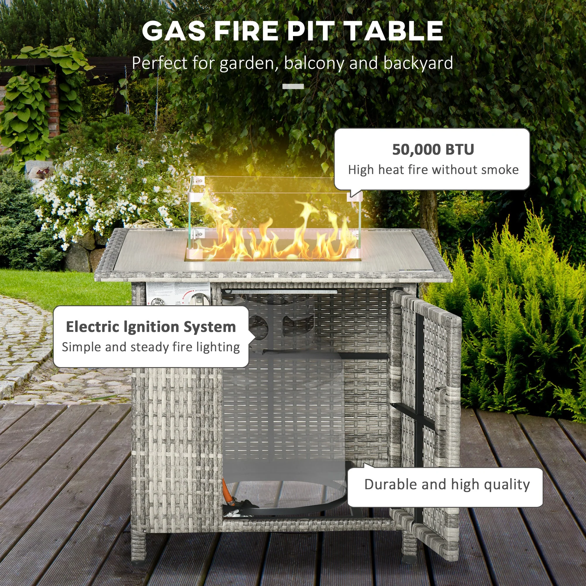 Outdoor PE Rattan Gas Fire Pit Table - Image 3