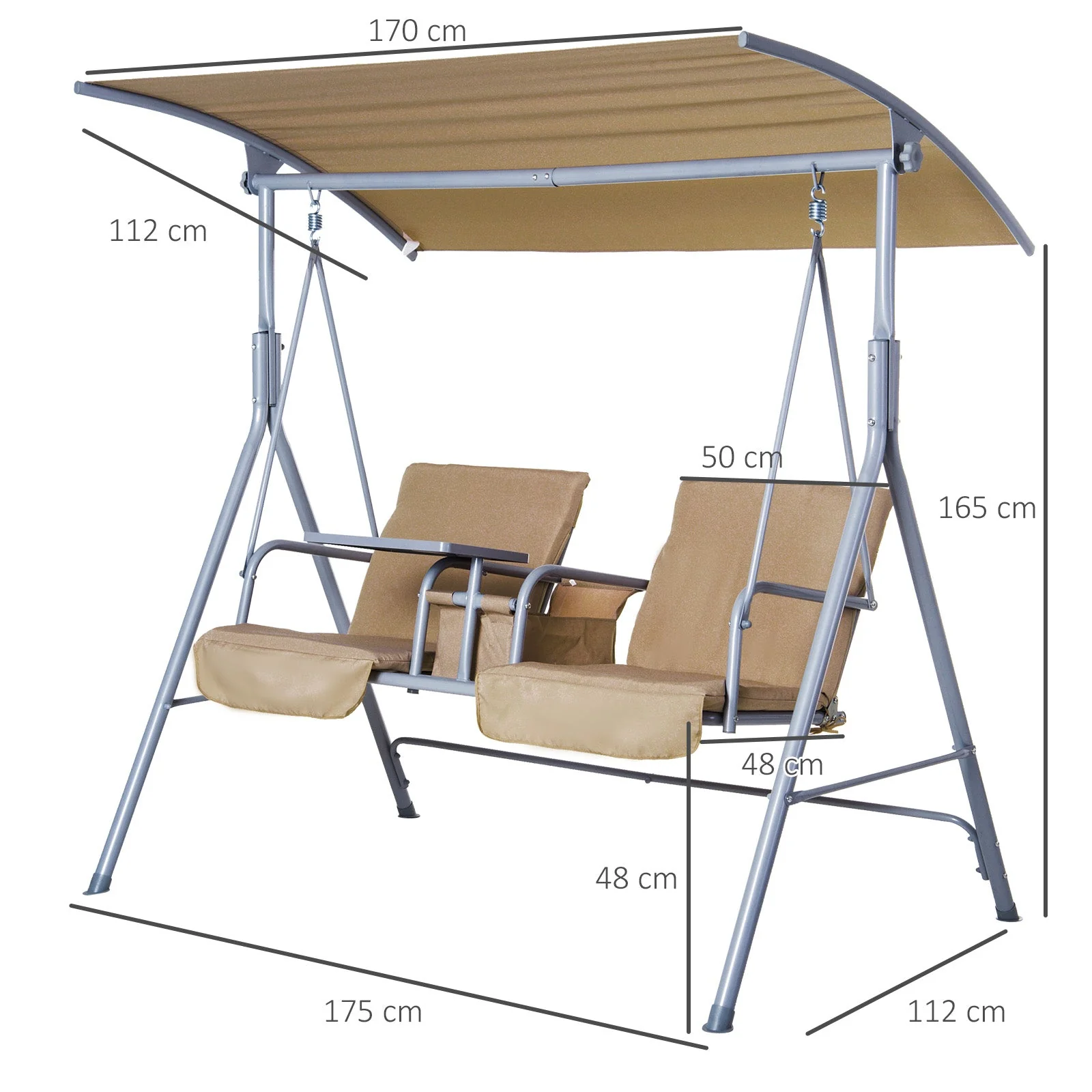 Outsunny 2 Seater Garden Swing Chair Patio Rocking Bench W/ Tilting Canopy - Image 3