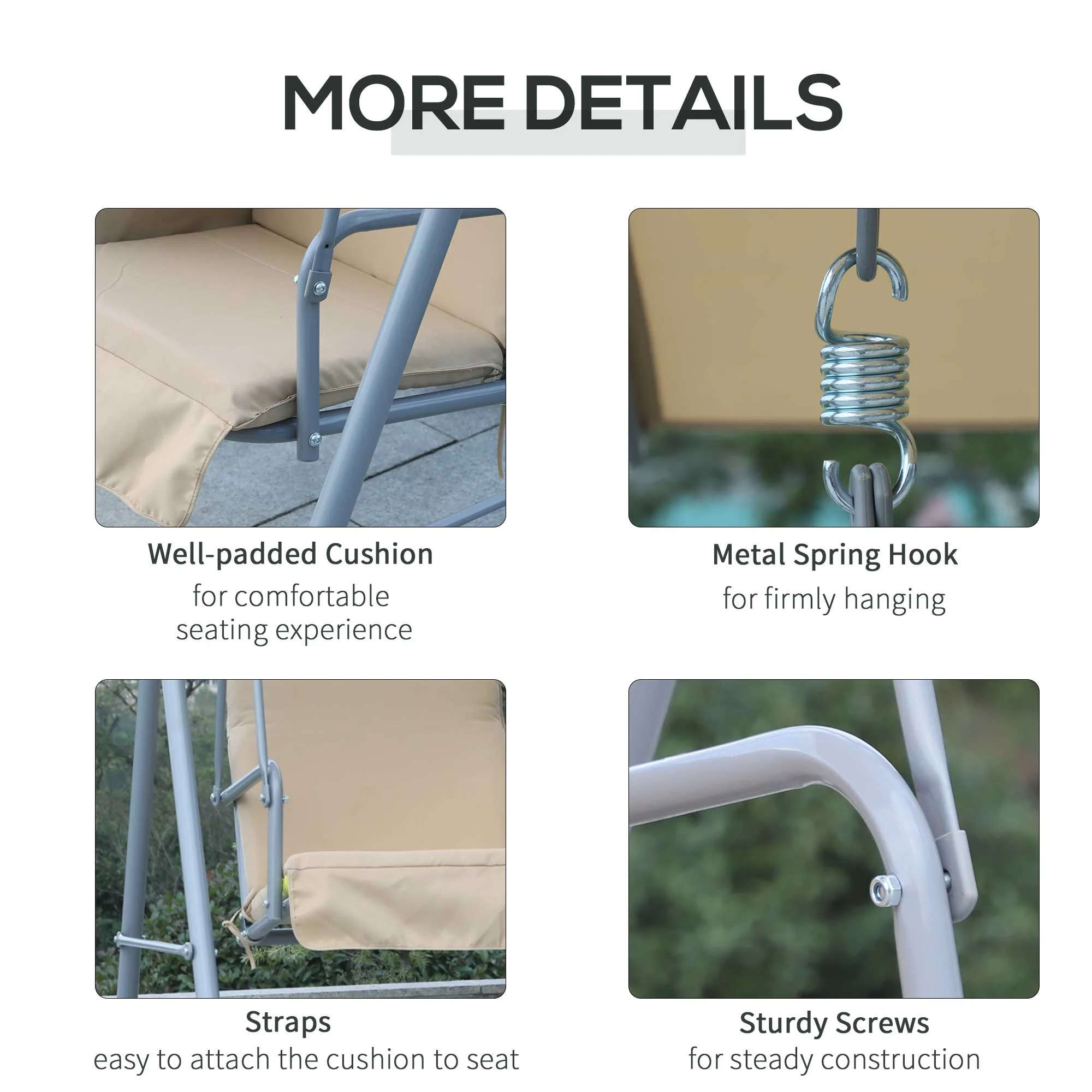 Outsunny 2 Seater Garden Swing Chair Patio Rocking Bench W/ Tilting Canopy - Image 6