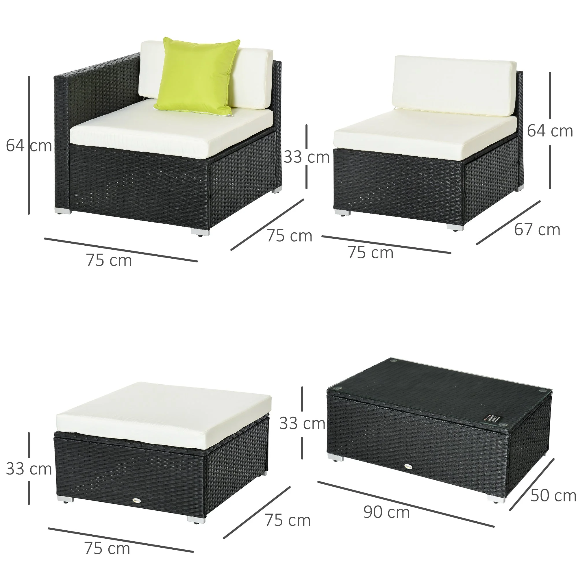 Outsunny 4-Seater Rattan Sofa Set  Garden Outdoor Sectional Sofa Coffee Table Metal Frame With cushion Pillows-Black - Image 3