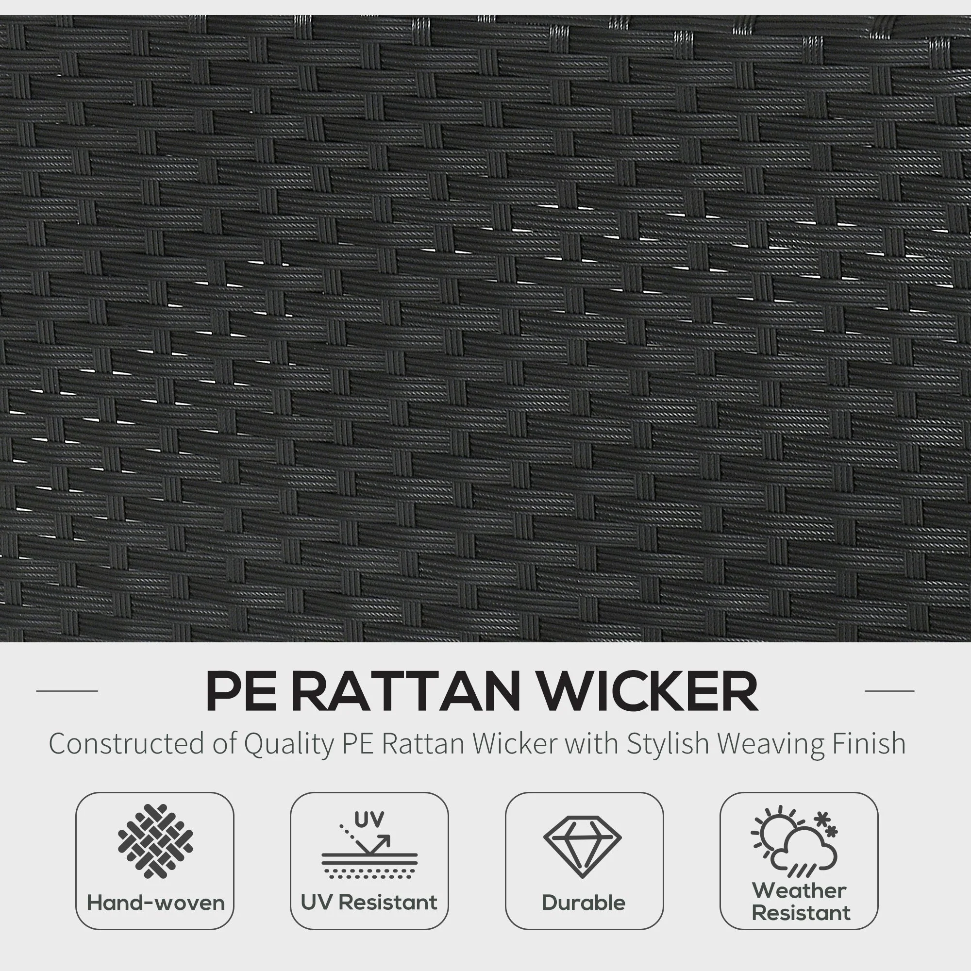 Outsunny 4-Seater Rattan Sofa Set  Garden Outdoor Sectional Sofa Coffee Table Metal Frame With cushion Pillows-Black - Image 4