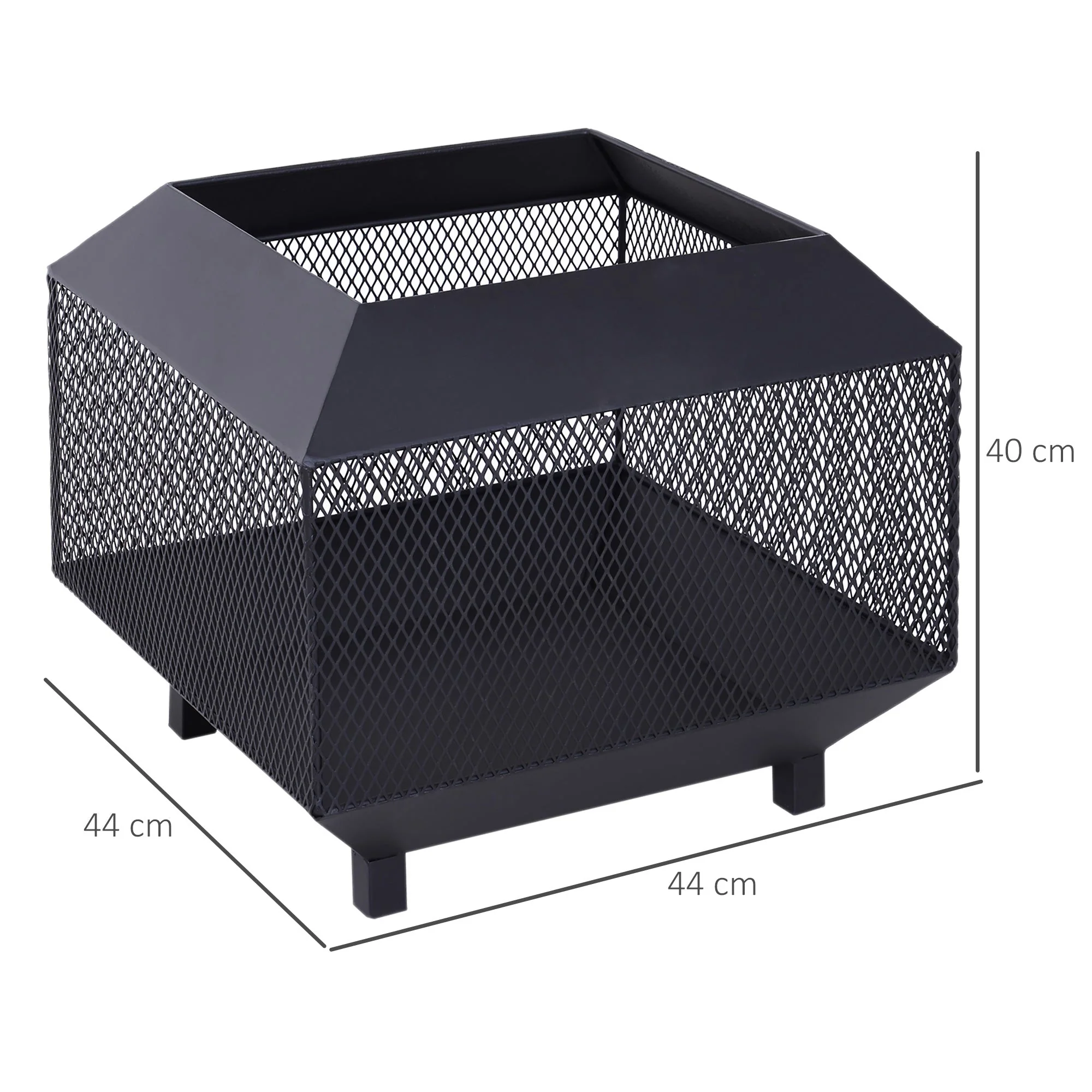 Outsunny Metal Square Fire Pit Outdoor Mesh Firepit Brazier W/ Lid - Image 3