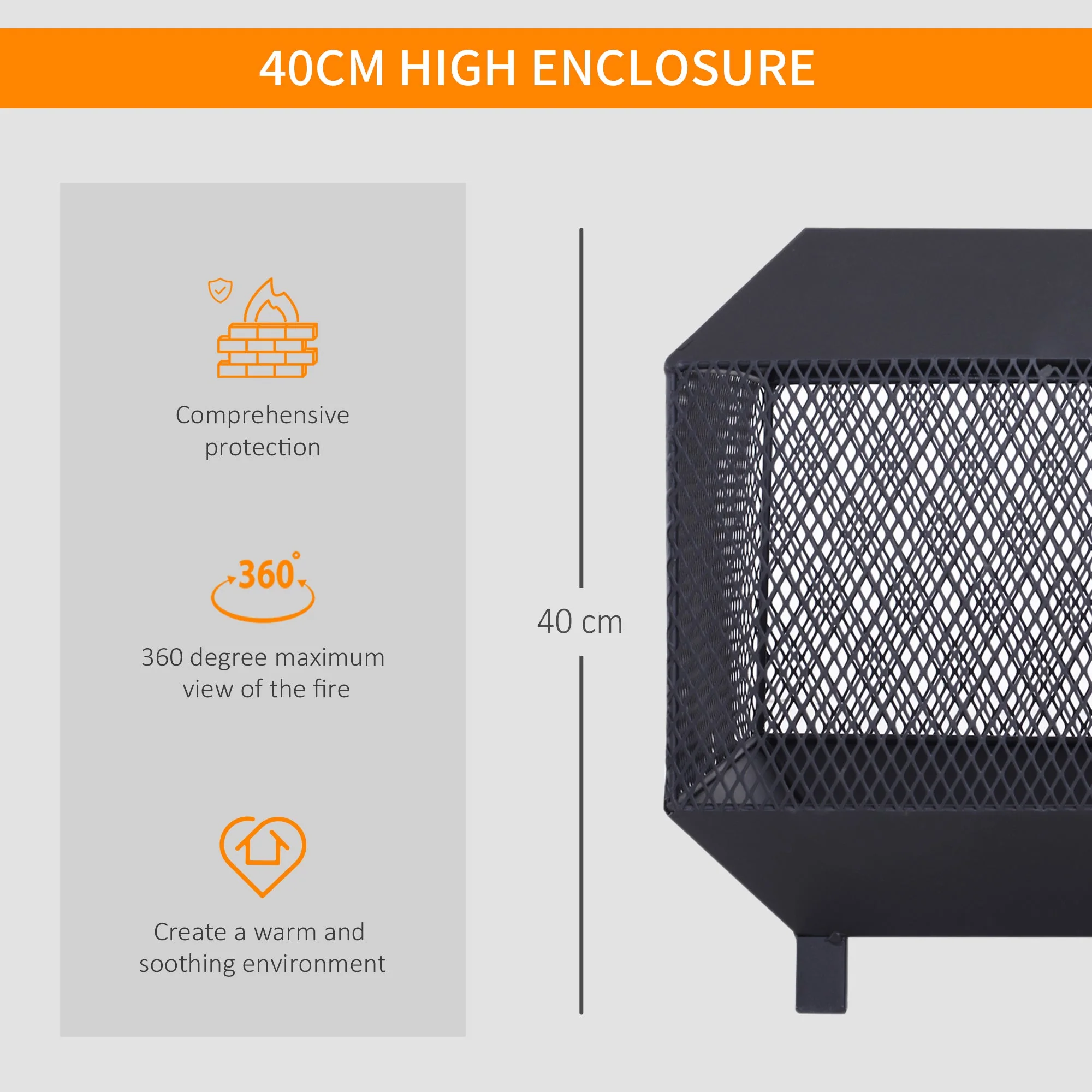 Outsunny Metal Square Fire Pit Outdoor Mesh Firepit Brazier W/ Lid - Image 5