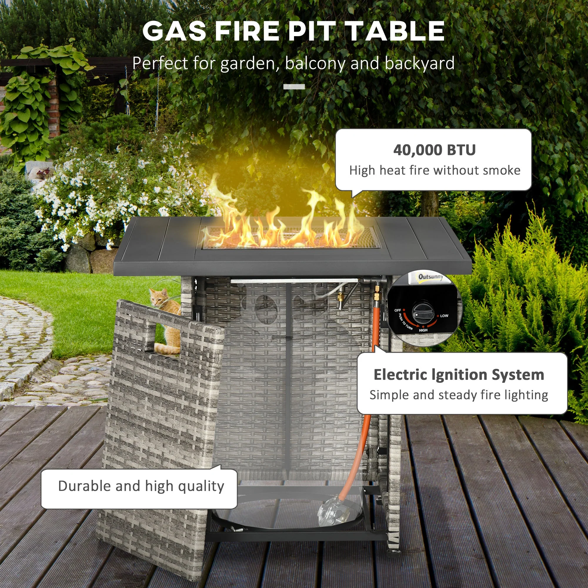 Outsunny Outdoor PE Rattan Gas Fire Pit Table - Image 3