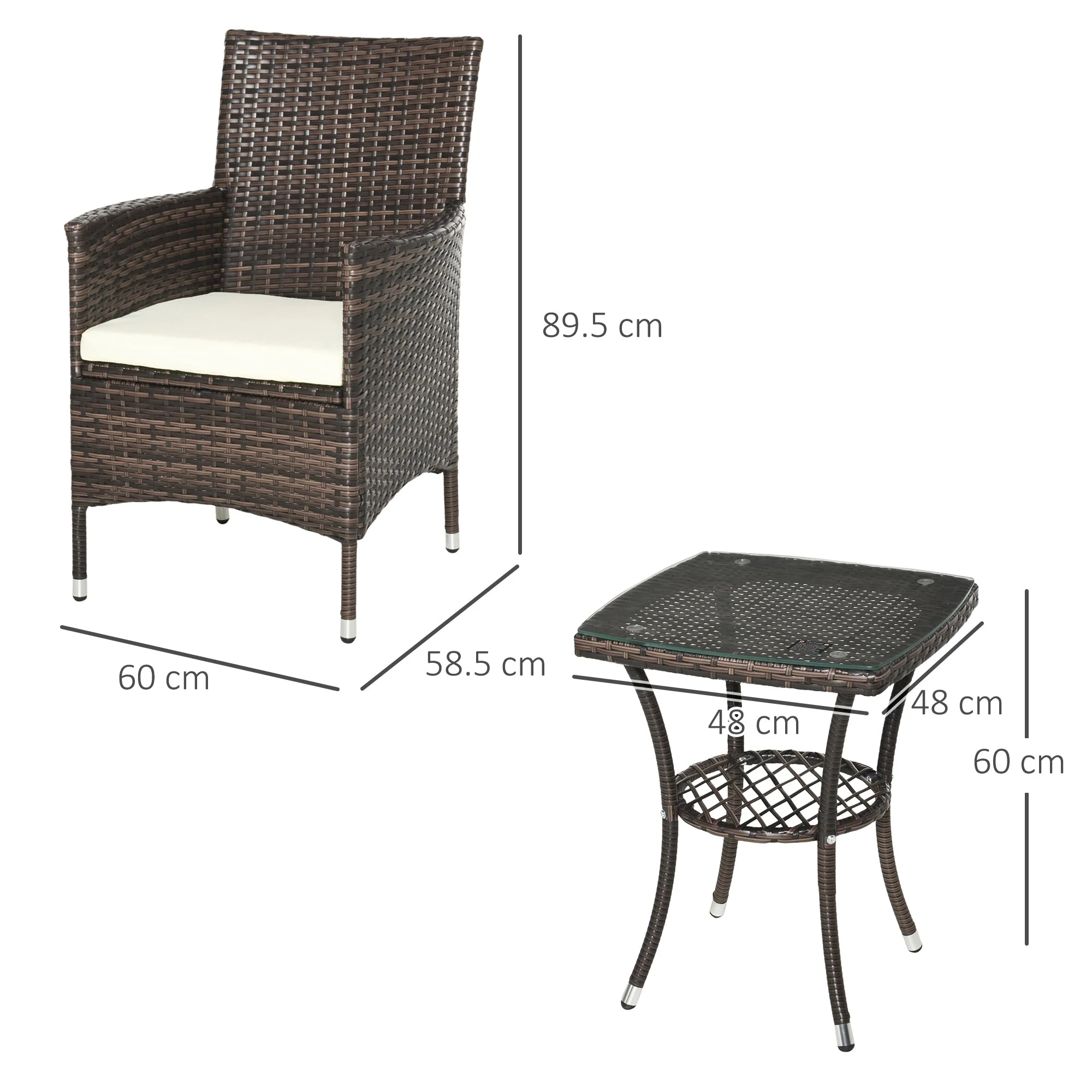 Outsunny Three-Piece Rattan Chair Set With Cushions - Brown - Image 3
