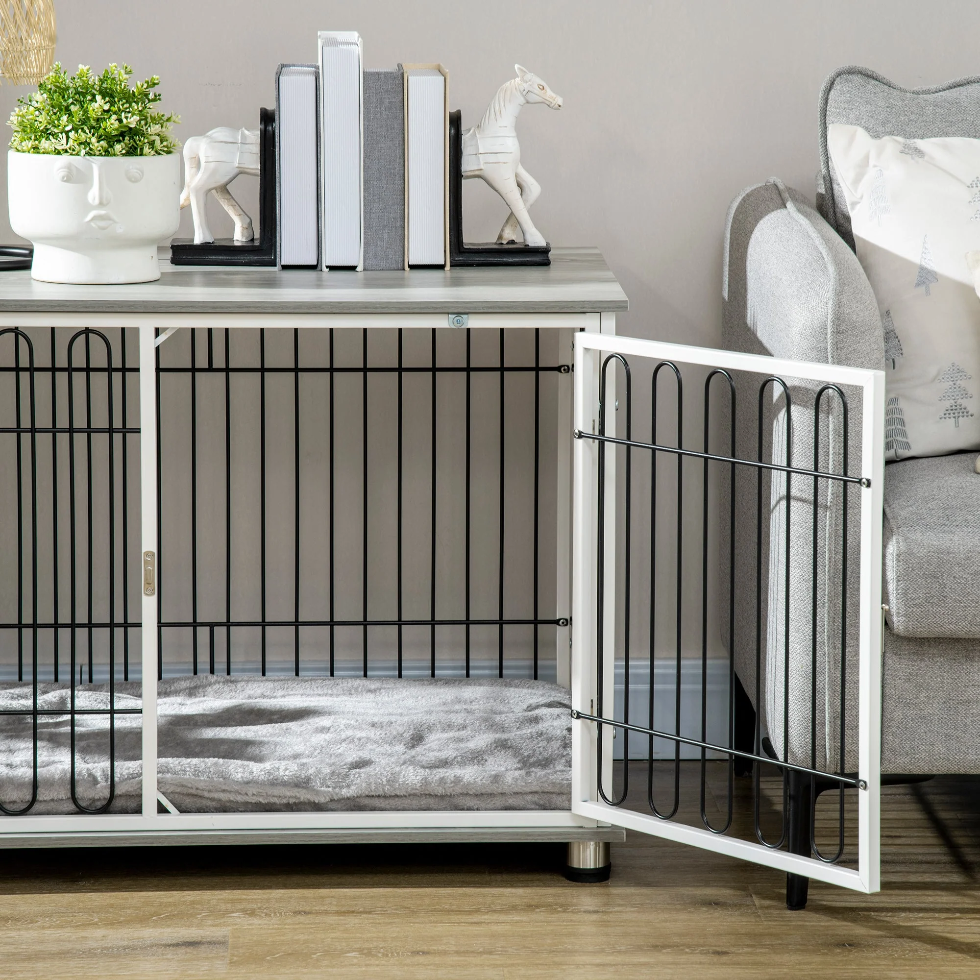 PawHut Dog Crate Furniture Side End Table with Soft Washable Cushion - Image 4