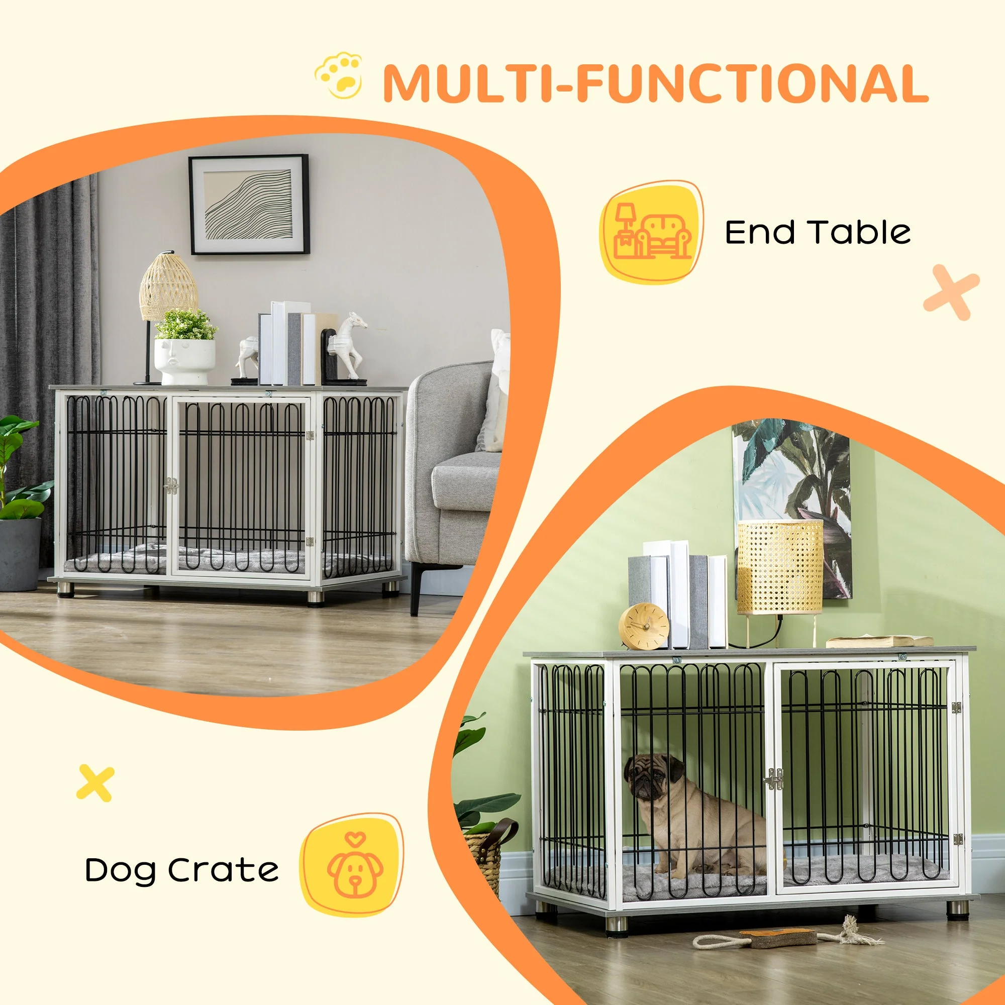 PawHut Dog Crate Furniture Side End Table with Soft Washable Cushion - Image 7