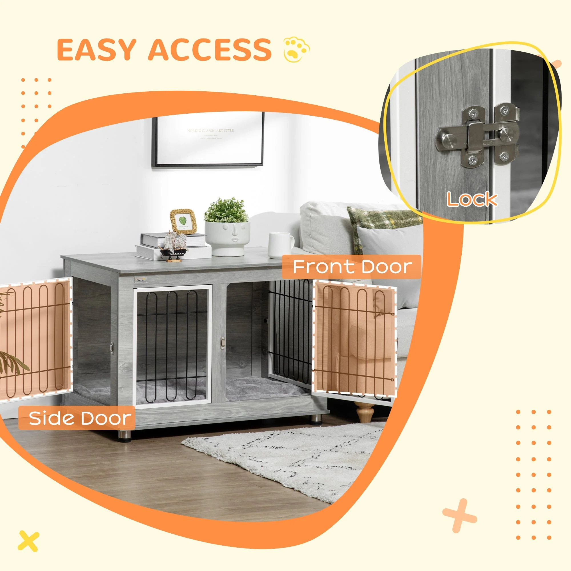 PawHut Dog Crate Furniture Side End Table with Soft Washable Cushion - Image 6