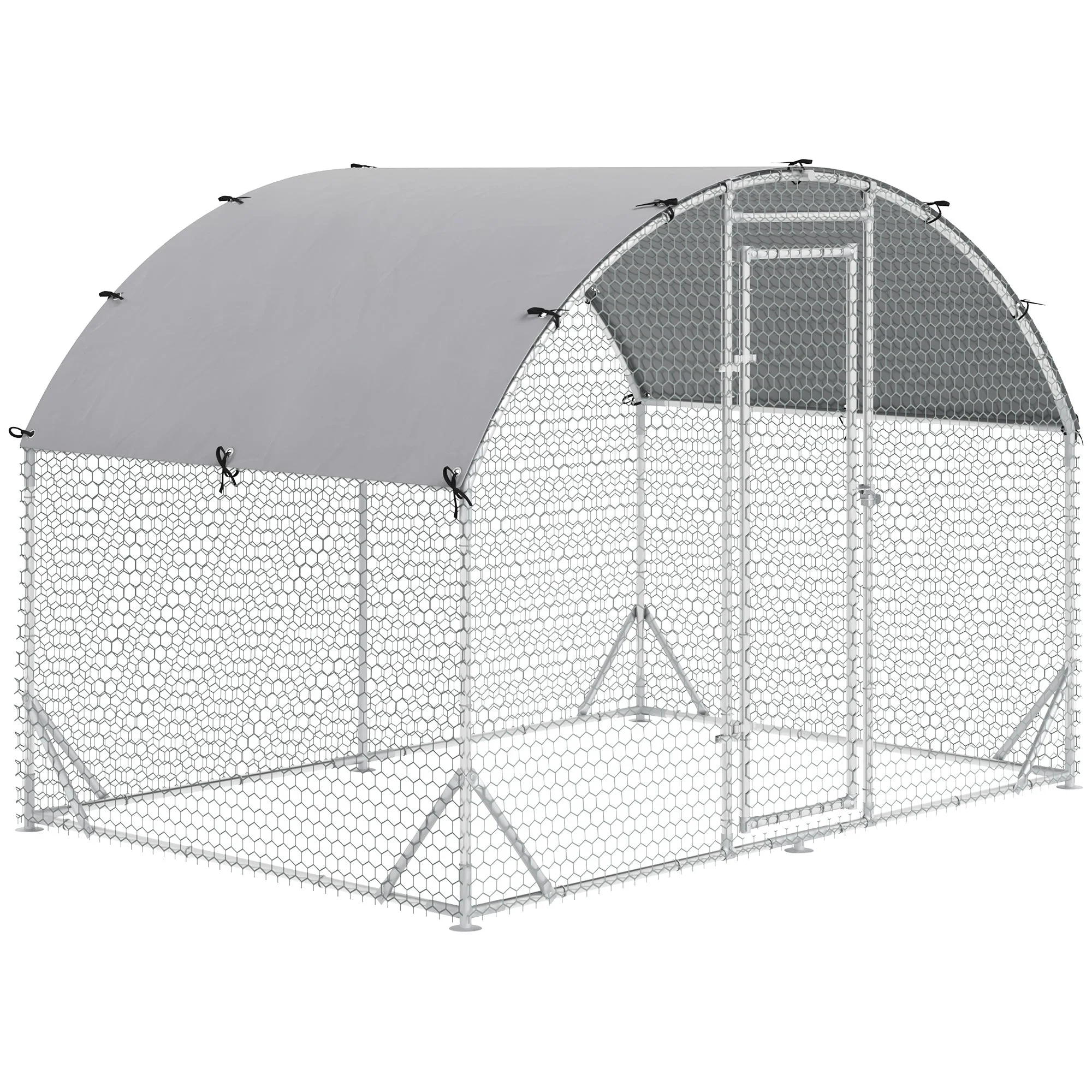 PawHut Walk In Chicken Run Galvanized Chicken Coop Hen Poultry House Cage Rabbit Hutch Pet Playpen Backyard with Water-Resist Cover - Image 3