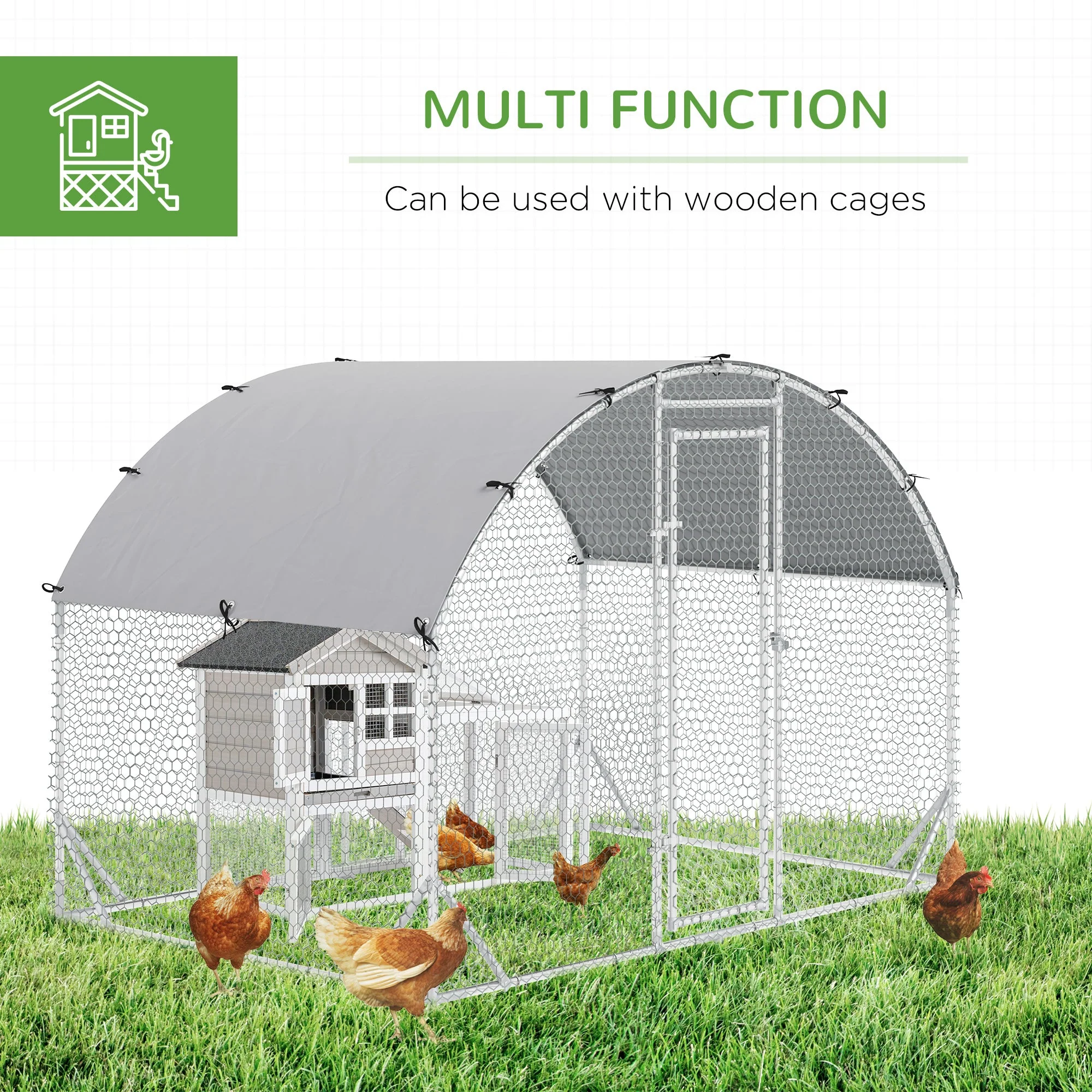 PawHut Walk In Chicken Run Galvanized Chicken Coop Hen Poultry House Cage Rabbit Hutch Pet Playpen Backyard with Water-Resist Cover - Image 5