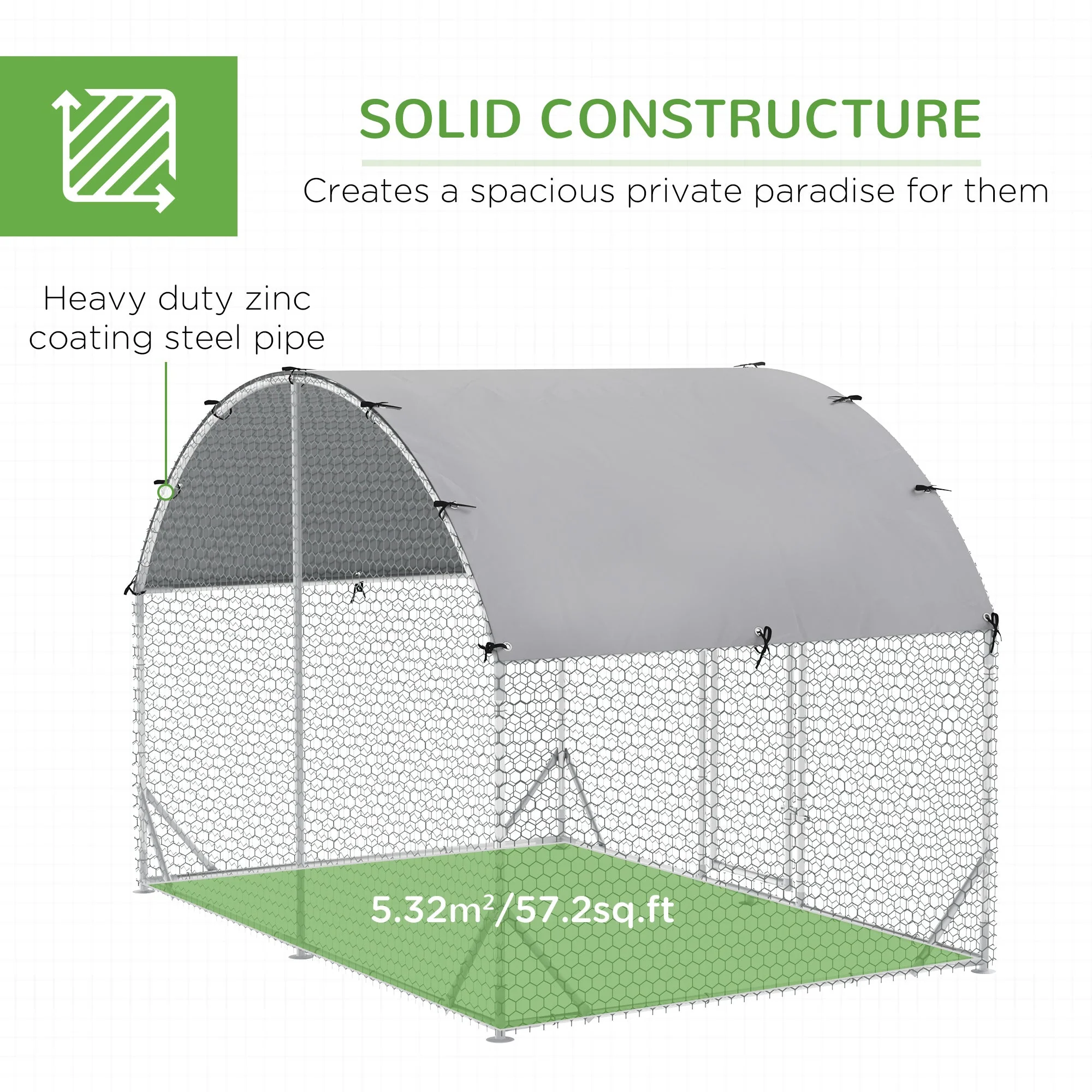 PawHut Walk In Chicken Run Galvanized Chicken Coop Hen Poultry House Cage Rabbit Hutch Pet Playpen Backyard with Water-Resist Cover - Image 6