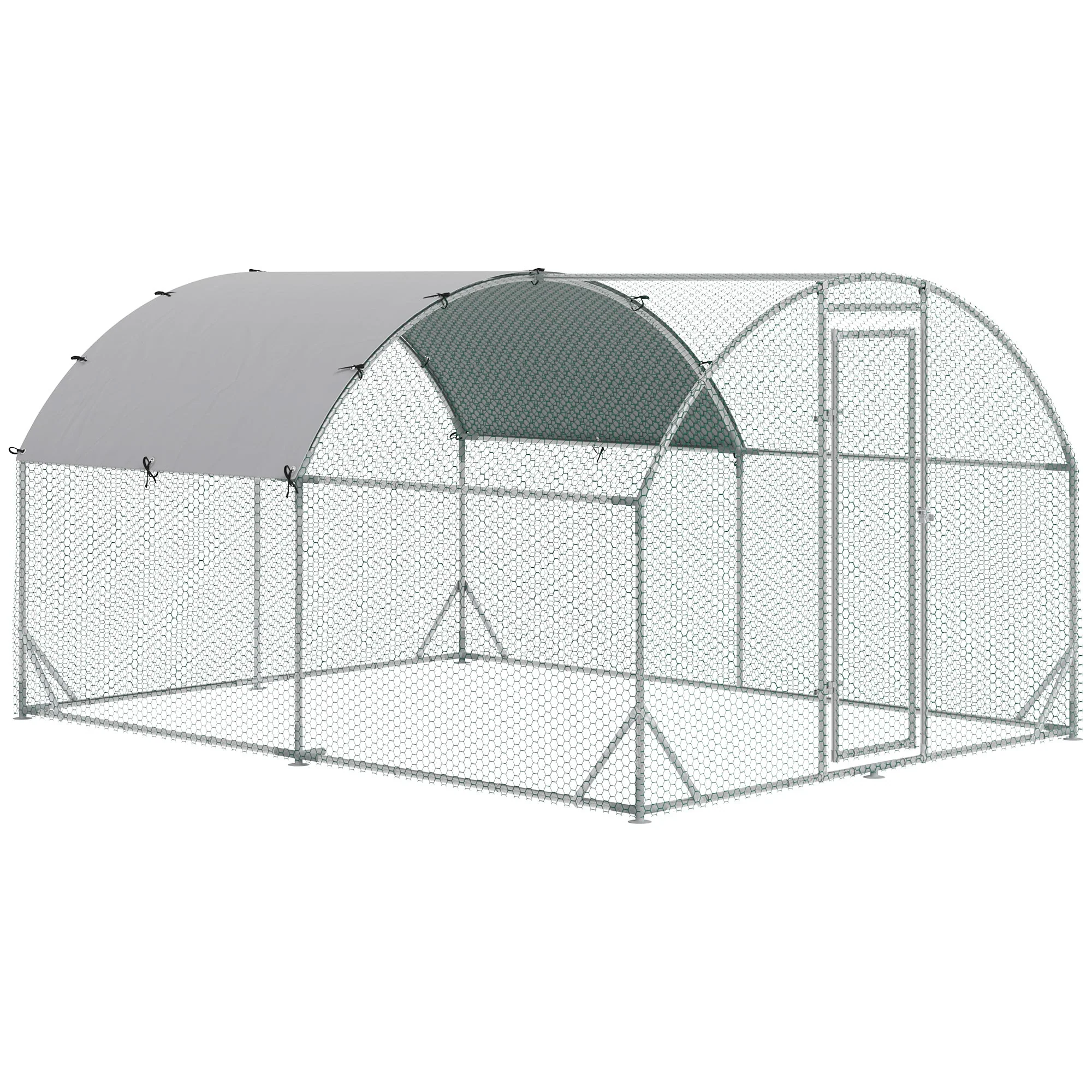 PawHut Walk In Chicken Run Galvanized Chicken Coop Hen Poultry House Cage Rabbit Hutch Pet Playpen Backyard with Water-Resist Cover - Image 3