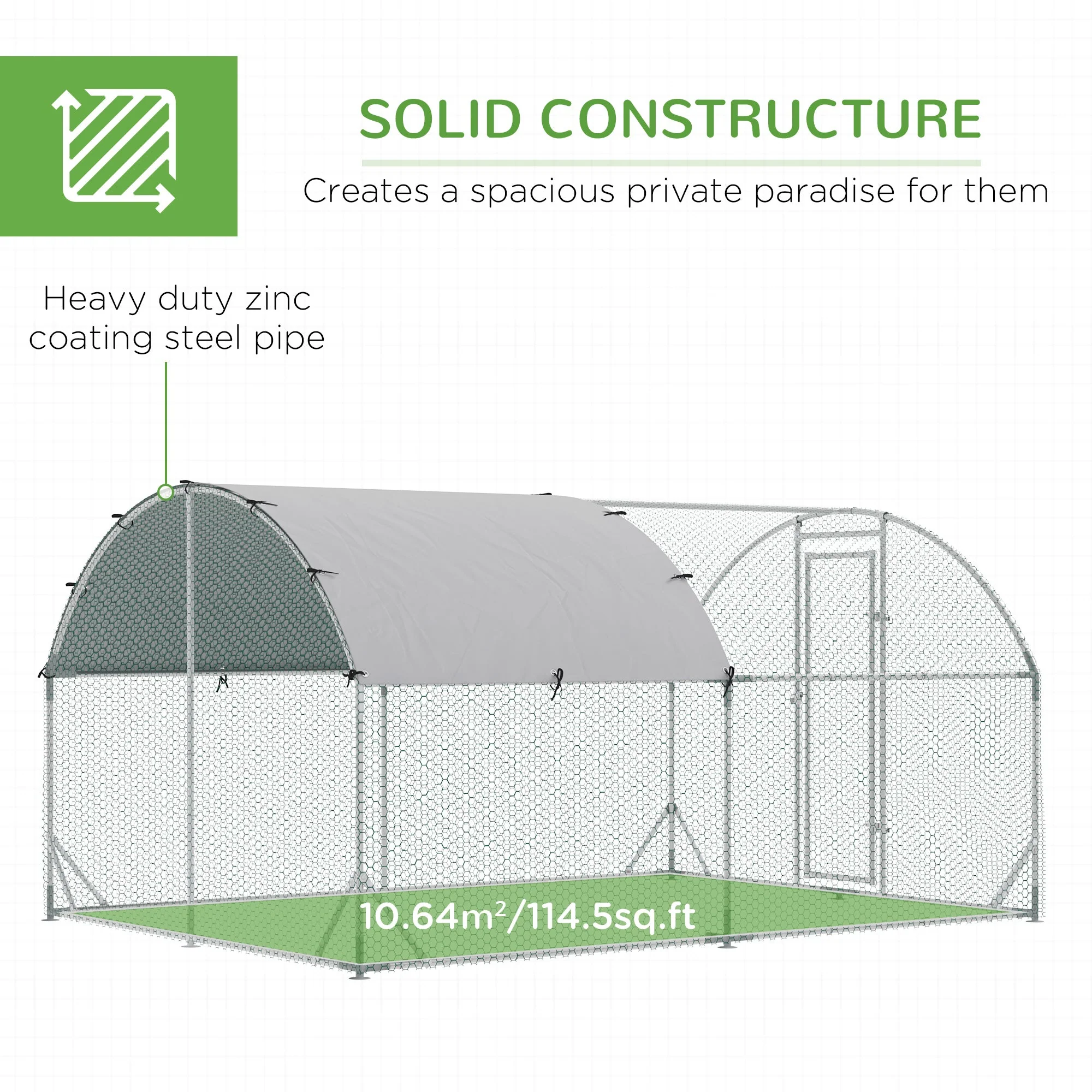 PawHut Walk In Chicken Run Galvanized Chicken Coop Hen Poultry House Cage Rabbit Hutch Pet Playpen Backyard with Water-Resist Cover - Image 6