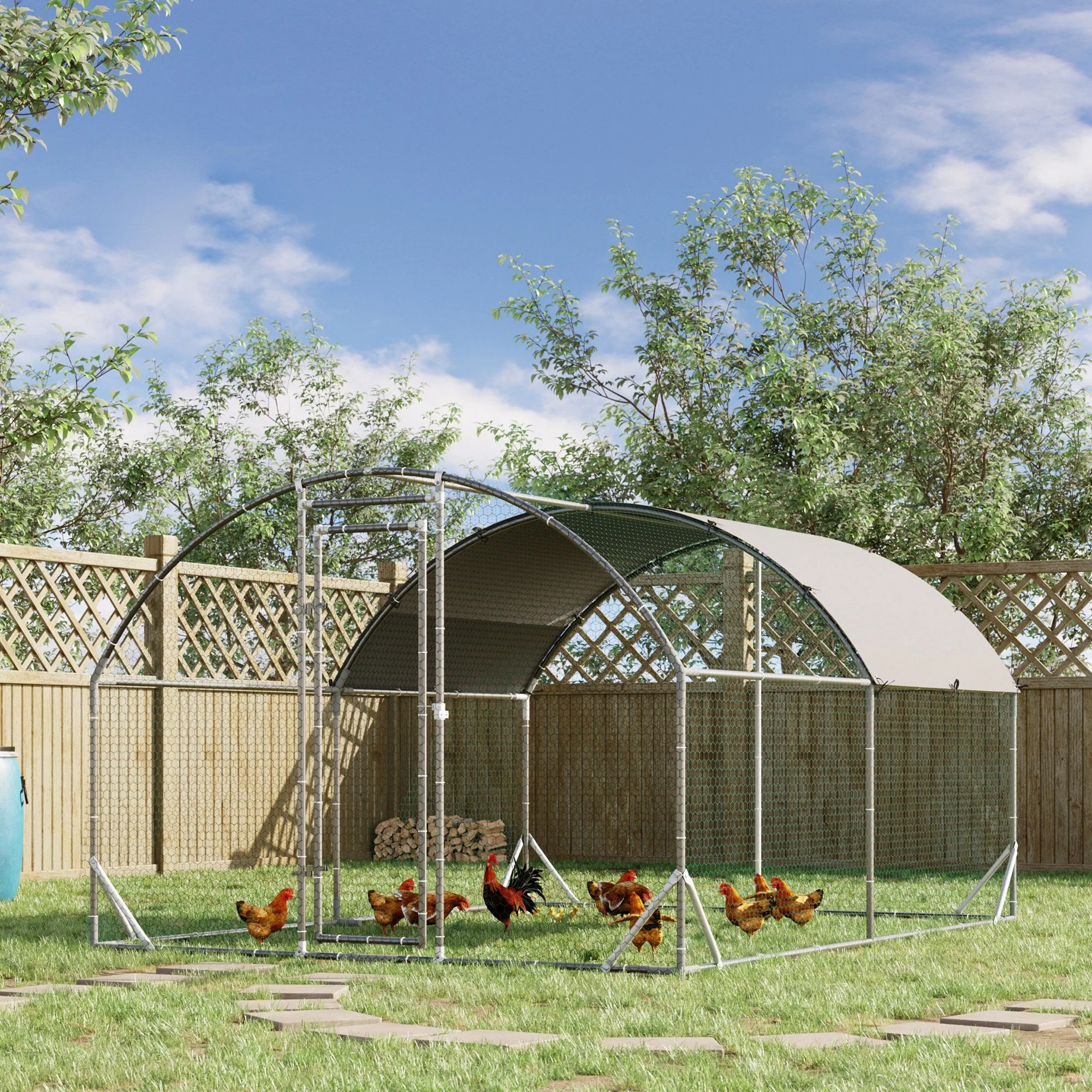 PawHut Walk In Chicken Run Galvanized Chicken Coop Hen Poultry House Cage Rabbit Hutch Pet Playpen Backyard with Water-Resist Cover - Image 9