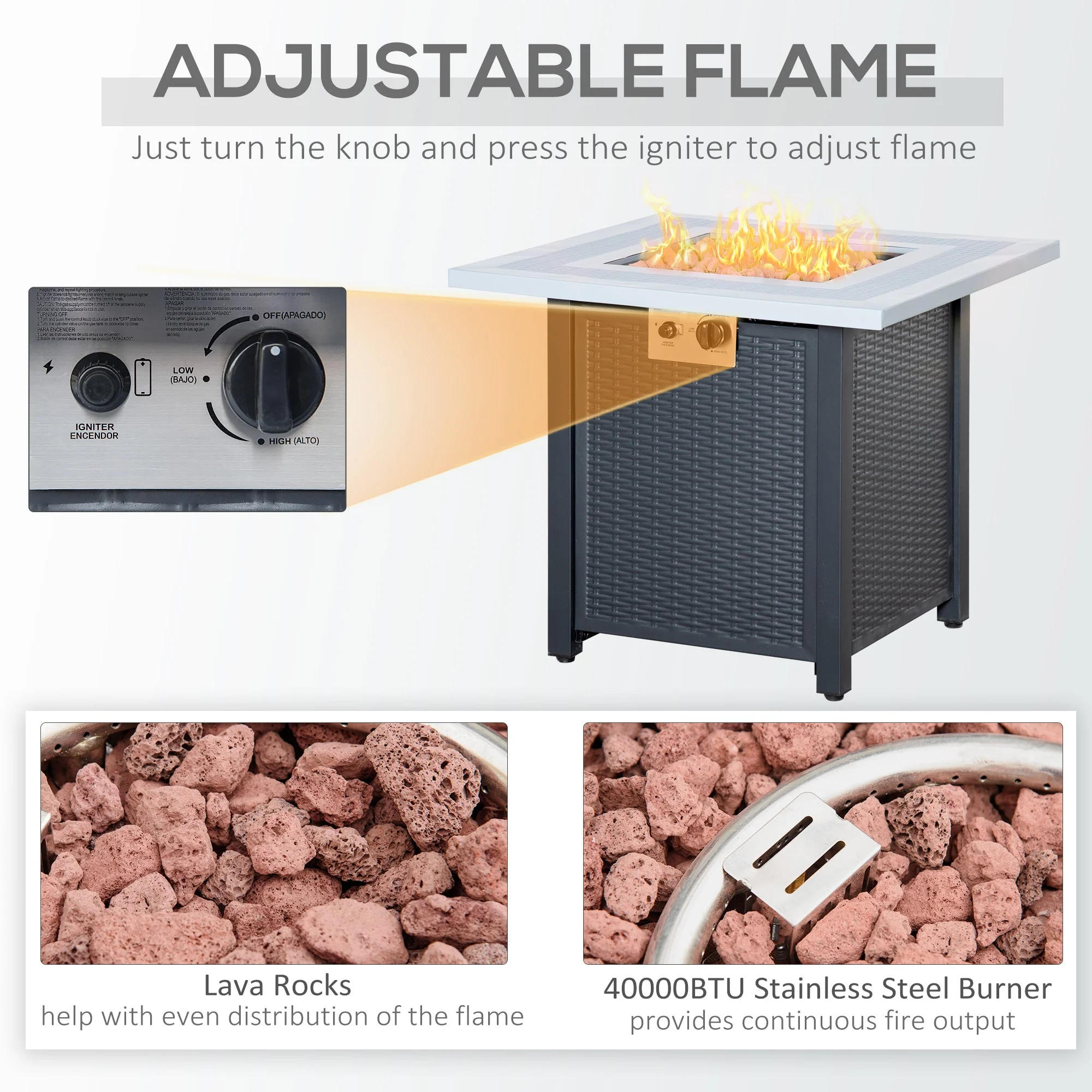 Square Propane Gas Fire Pit Table - Image 5