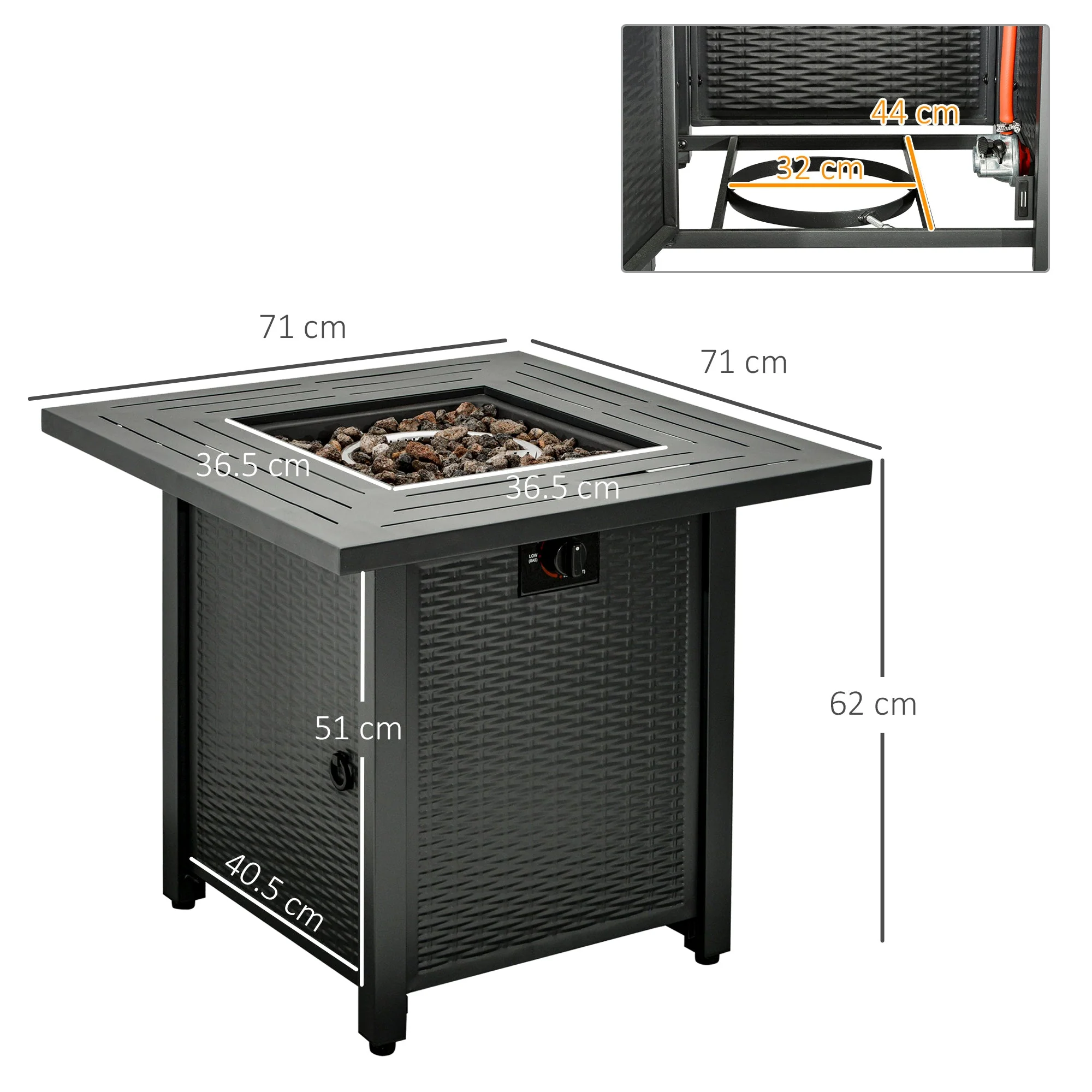 Square Propane Gas Fire Pit Table - Image 3