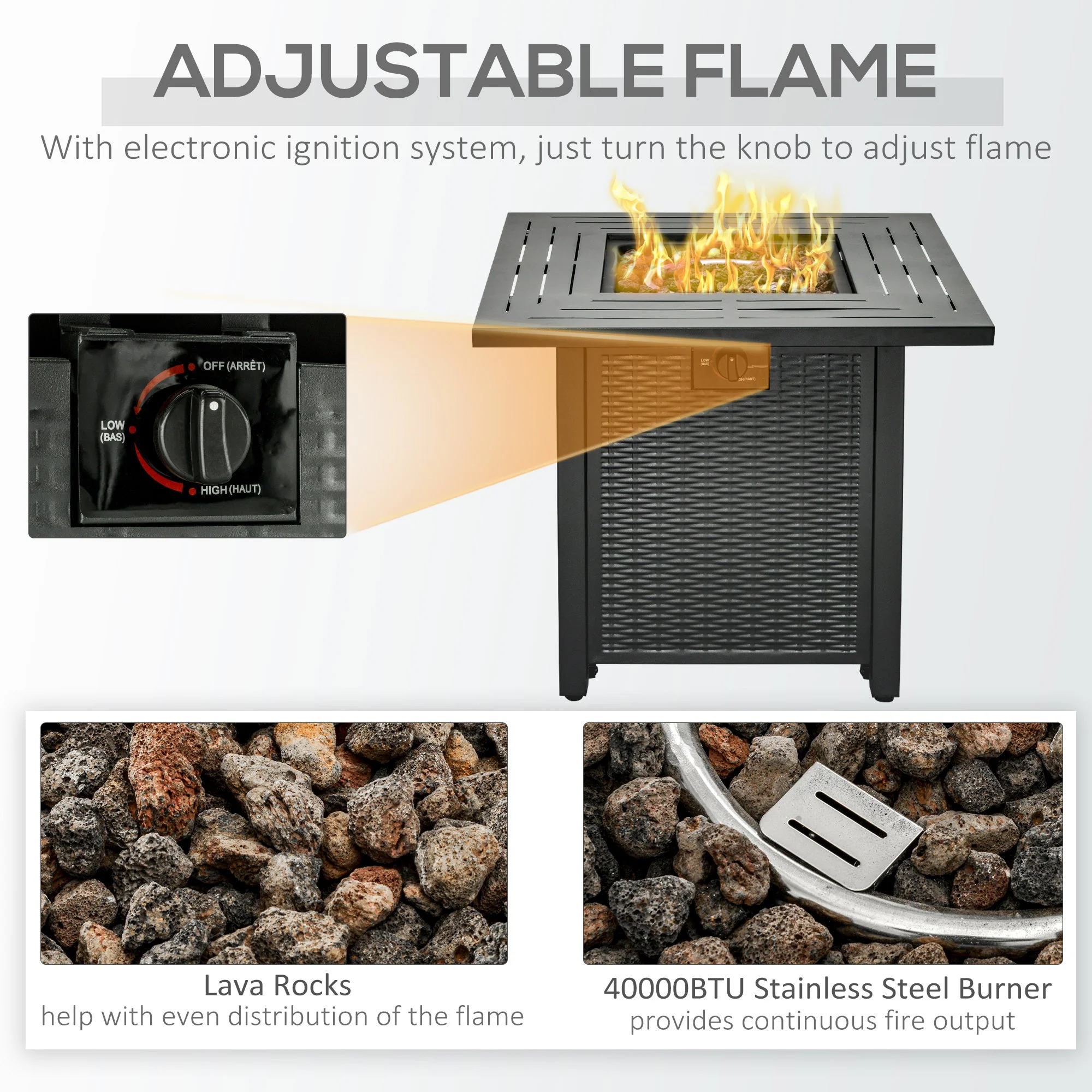 Square Propane Gas Fire Pit Table - Image 6