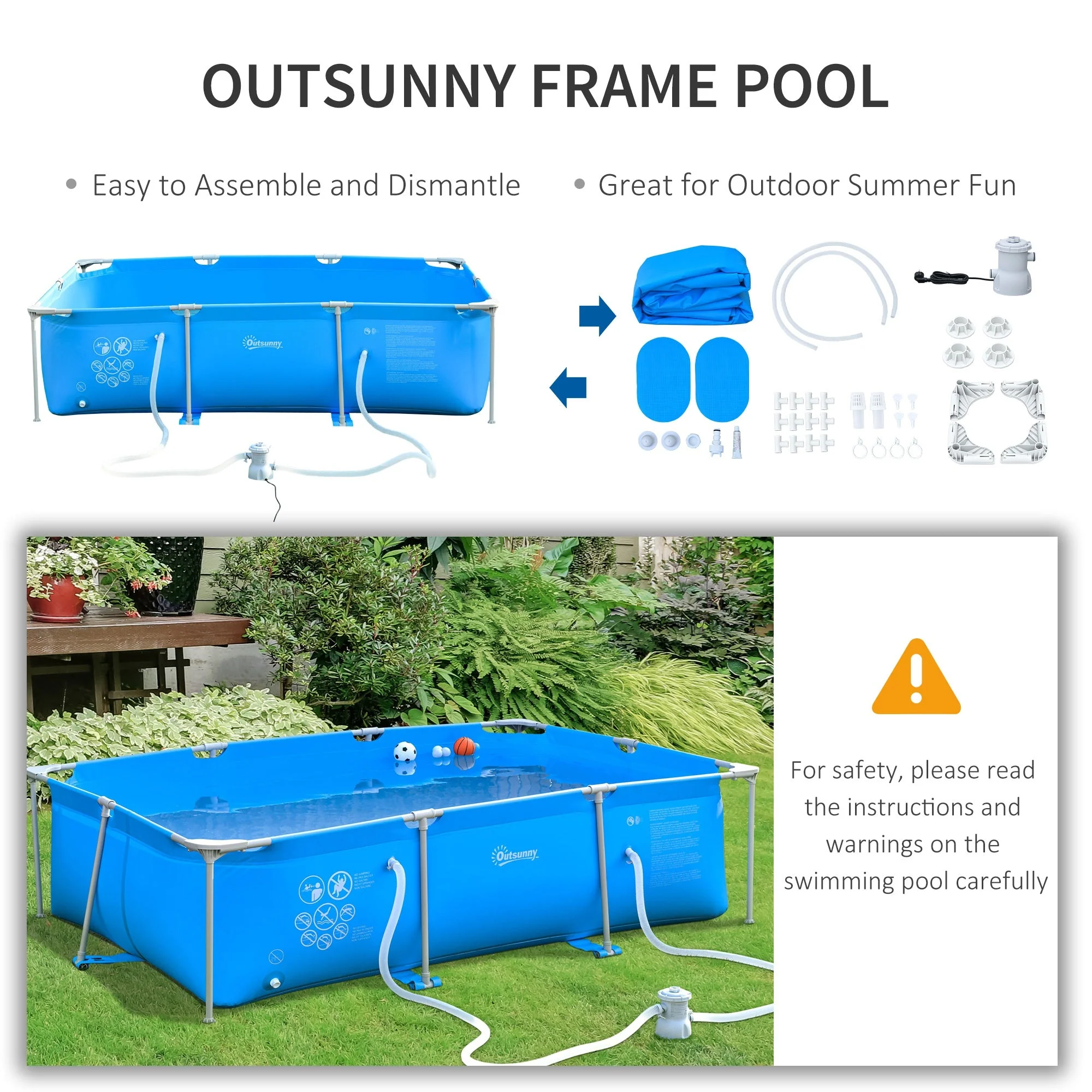 Steel Frame Swimming Pool w/ Filter Pump and Reinforced Sidewalls Rust Resistant - Image 7