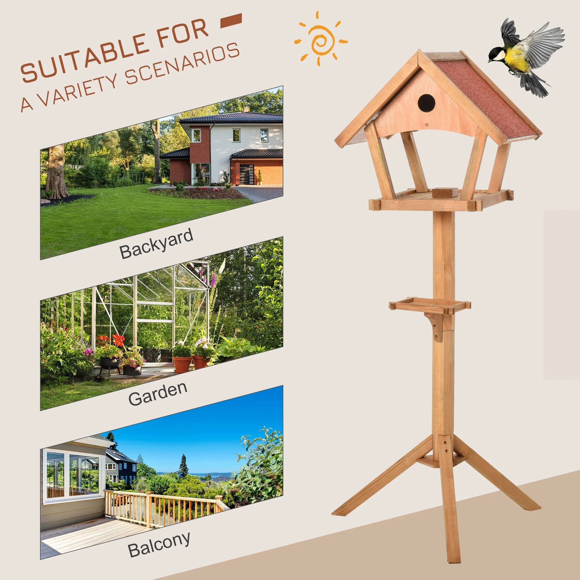 Tower 139cm Nesting Box & Feeder Table Natural by Pawhut - Image 5